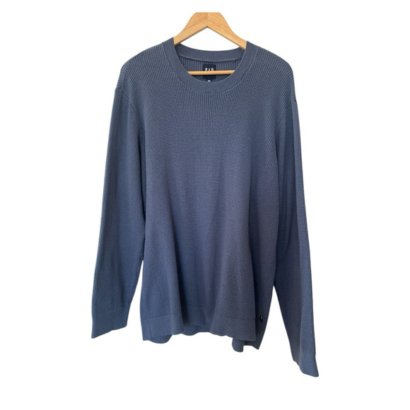 Gap Waffle Knit Sweater Mens XXL Blue Pullover Cotton Blend Crewneck Casual - Picture 1 of 11